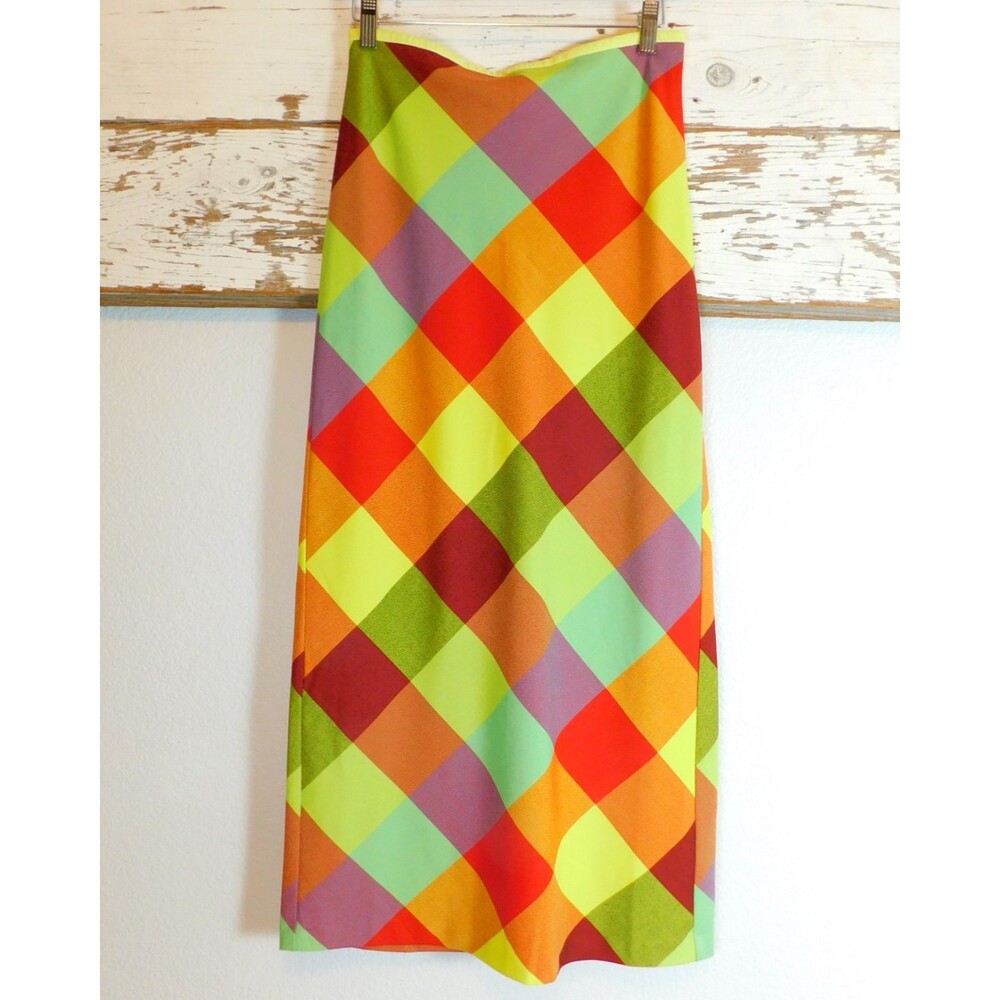 Urban Outfitters Janelle Plaid Skirt Maxi Long, Multicolor 2-way stretch XS NWT